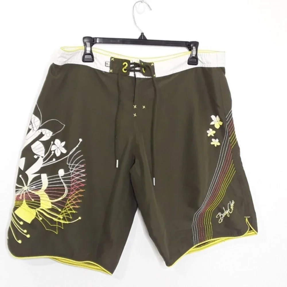 Body Glove Olive Embroidered Boardshorts EUC sz XL